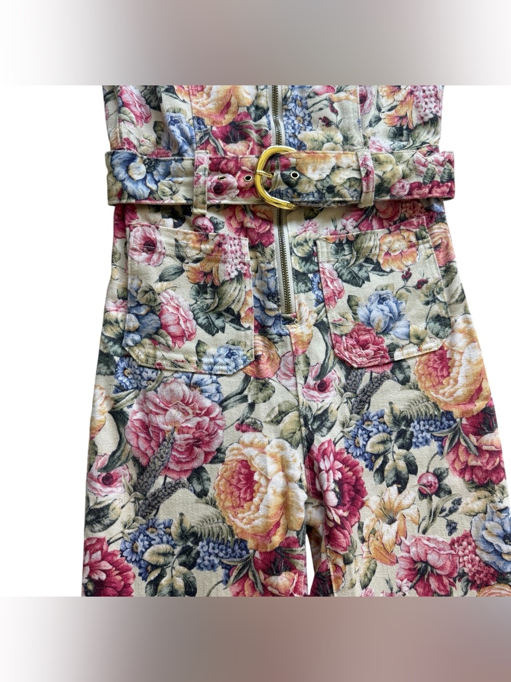 Show Me Your Mumu Jacksonville Floral Denim Belted Jumpsuit S Boho Dusty Meadows - Picture 5 of 15